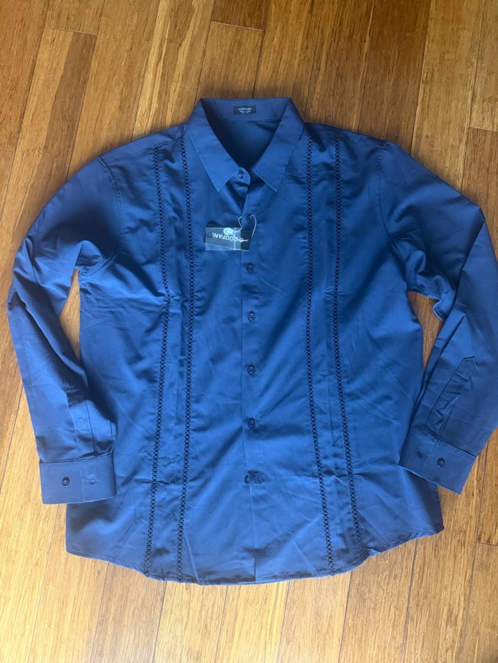 NWT COOFANDY Mens Cuban Guayabera Shirt Casual Button Down Shirts Long Sleeve L
